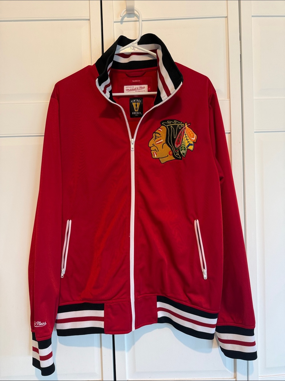 Mitchell & Ness Red Chicago Blackhawks Vintage Hockey Jacket with White Trim